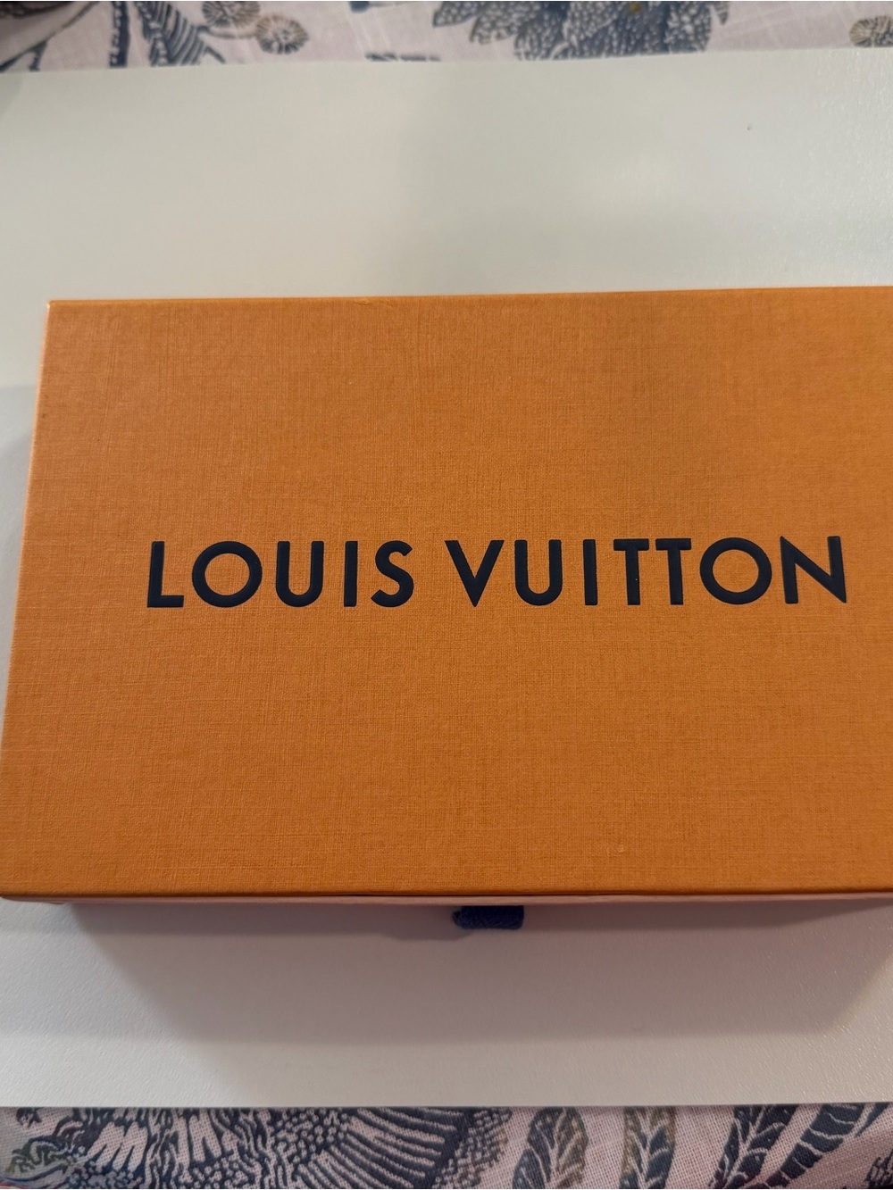 Louis Vuitton Orange Box with Navy Logo and Cream Dust Bag